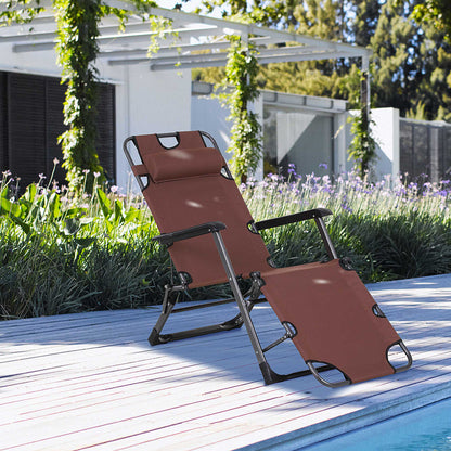 Folding Chaise Lounge - Brown Metal, 2-in-1 Tanning Chair for Outdoor