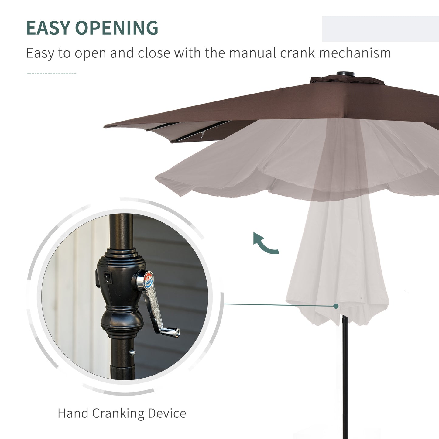 Outsunny 9' Solar Umbrella - Brown LED Patio Shade for Deck & Garden