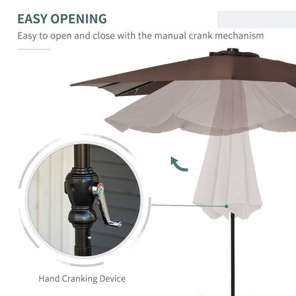 Outsunny 9' Solar Umbrella - Brown LED Patio Shade for Deck & Garden