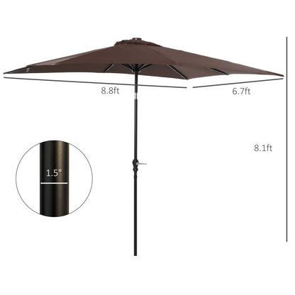 Outsunny 9' Solar Umbrella - Brown LED Patio Shade for Deck & Garden