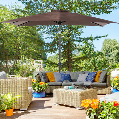 Outsunny 9' Solar Umbrella - Brown LED Patio Shade for Deck & Garden