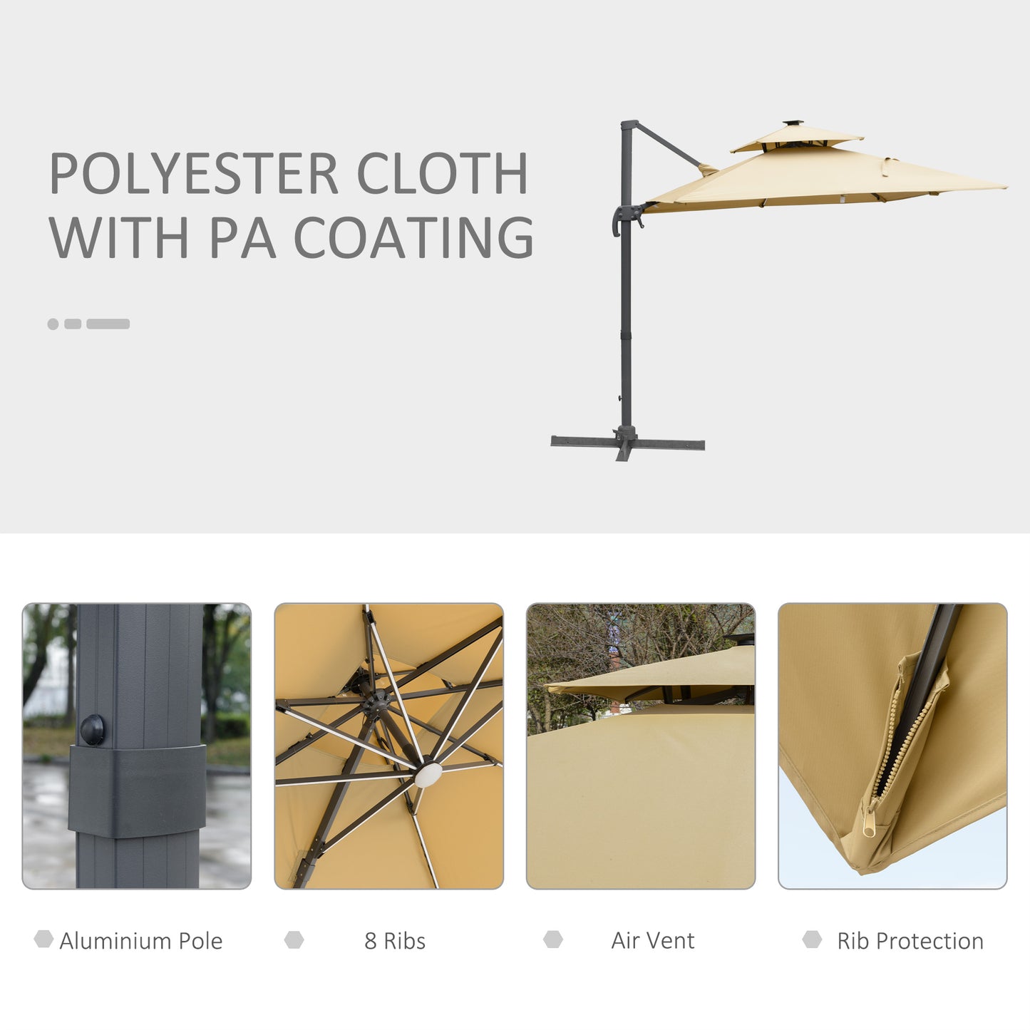 10FT Cantilever Patio Umbrella with Solar Lights