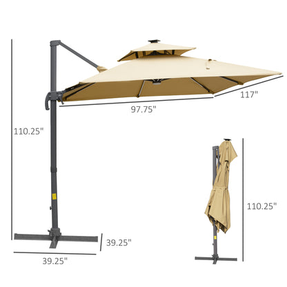 10FT Cantilever Patio Umbrella with Solar Lights