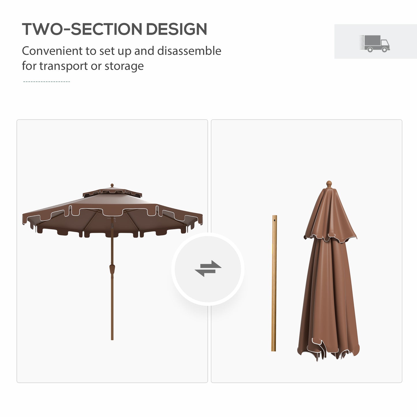 8.8 Foot Brown Patio Umbrella - Wind Resistant Shade
