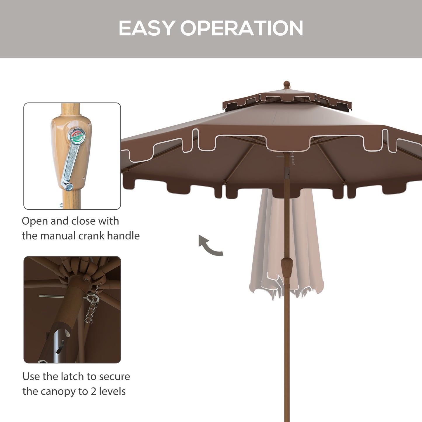 8.8 Foot Brown Patio Umbrella - Wind Resistant Shade