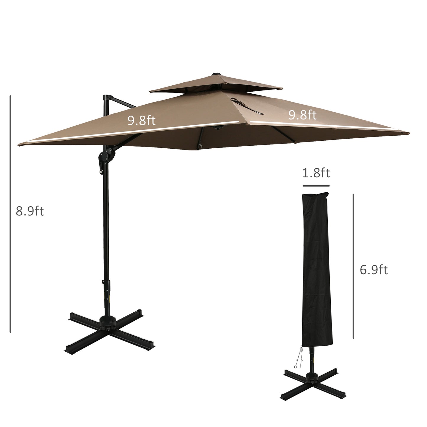 10ft Offset Patio Umbrella with Base - Coffee Steel