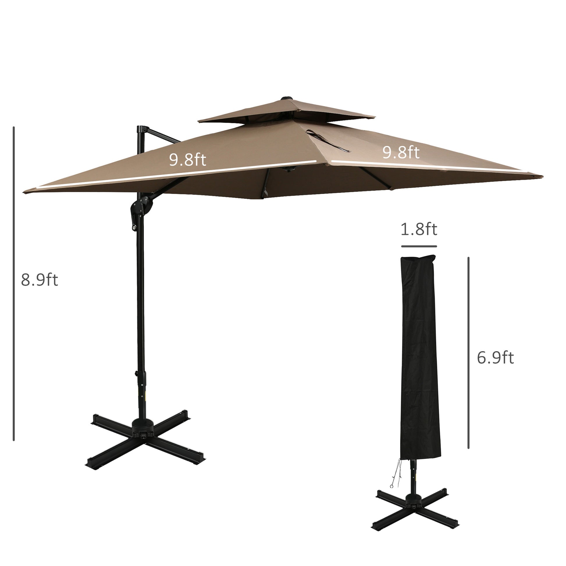 10ft Offset Patio Umbrella with Base - Coffee Steel