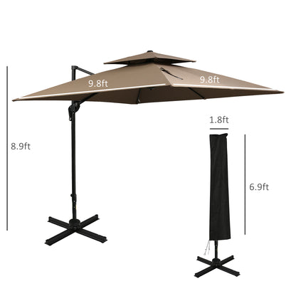 10ft Offset Patio Umbrella with Base - Coffee Steel
