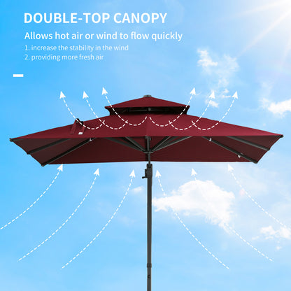 Outsunny 10ft Offset Patio Umbrella - Red Aluminum Base