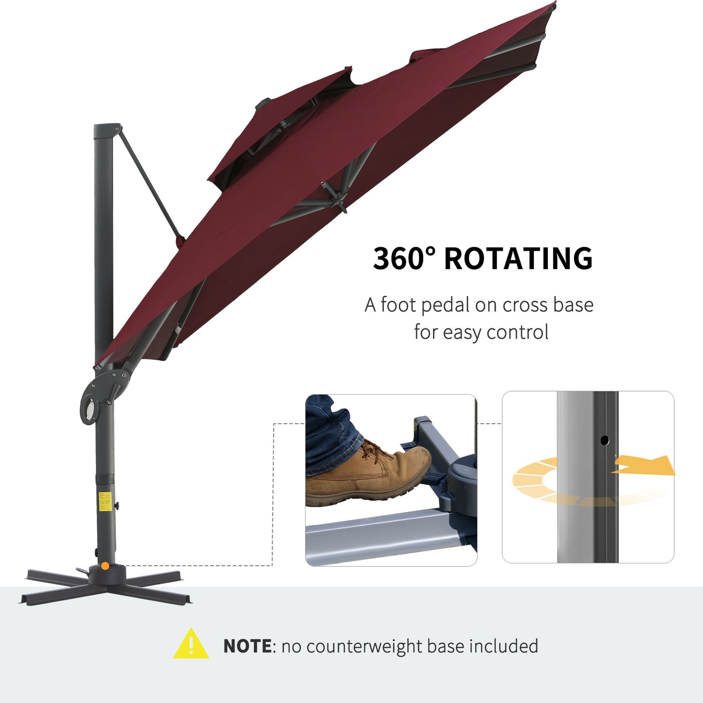 Outsunny 10ft Offset Patio Umbrella - Red Aluminum Base