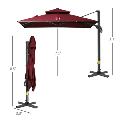 Outsunny 10ft Offset Patio Umbrella - Red Aluminum Base