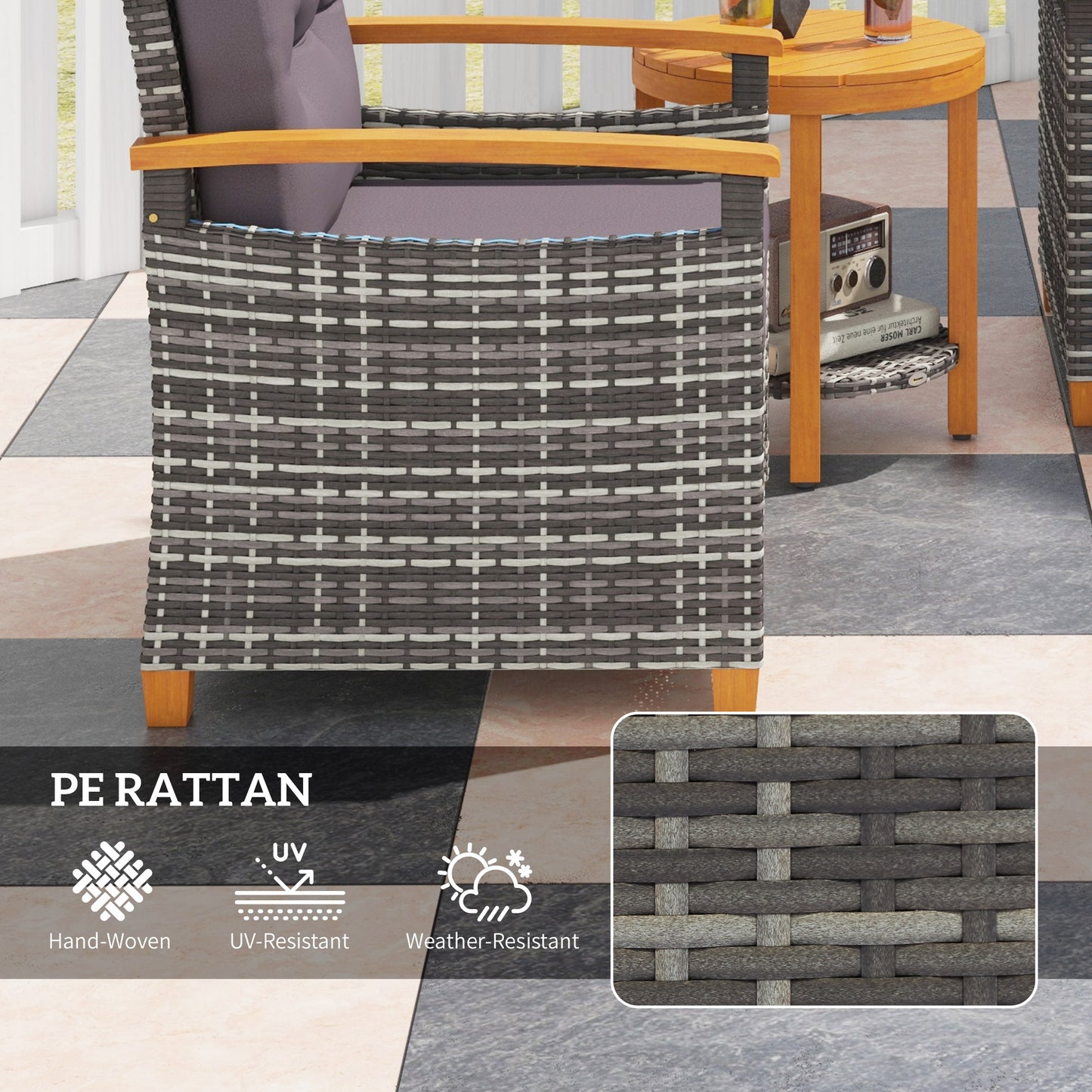 Gray Rattan Patio Bistro Set for Porch and Garden