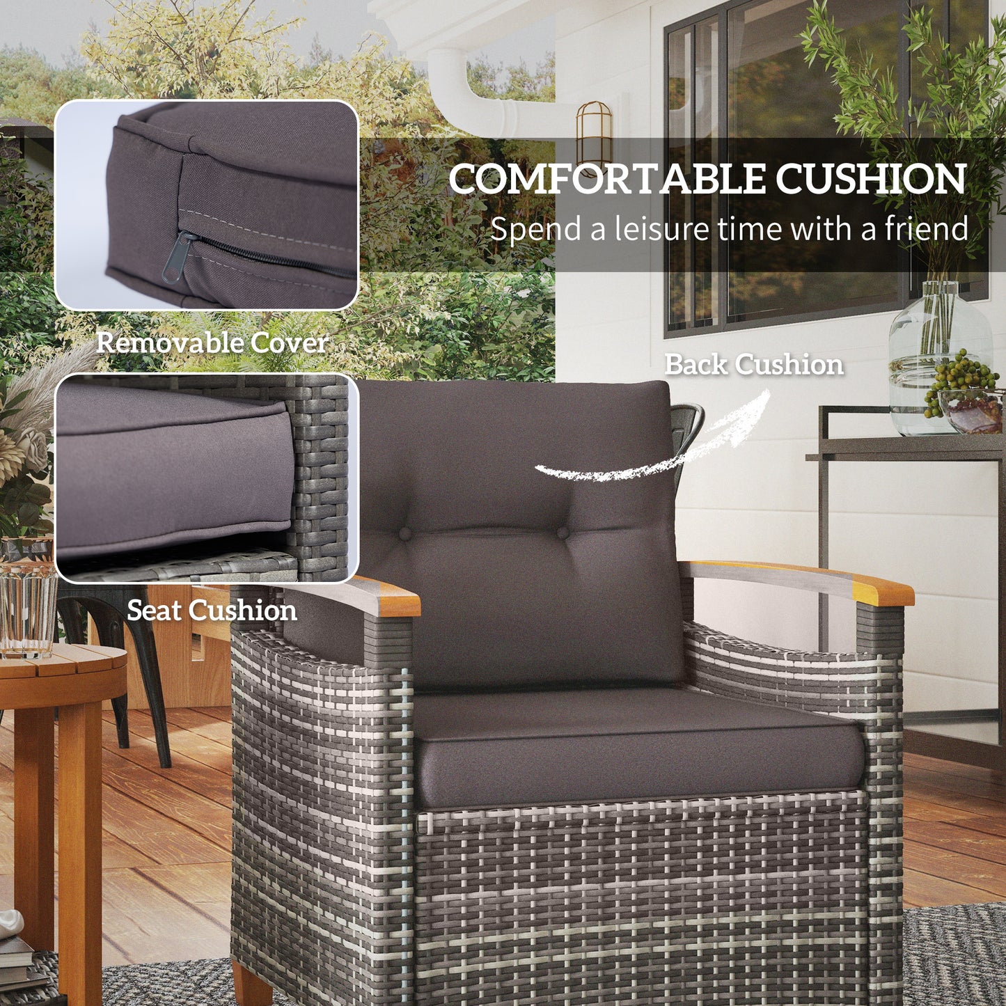 Gray Rattan Patio Bistro Set for Porch and Garden