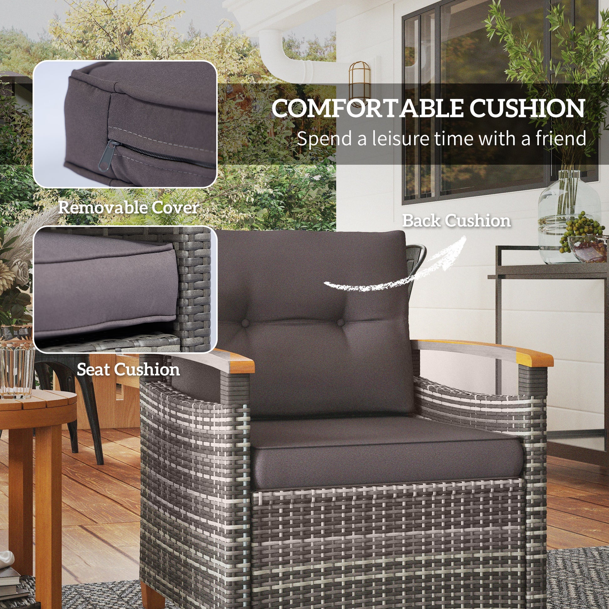 Gray Rattan Patio Bistro Set for Porch and Garden