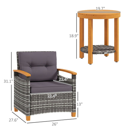 Gray Rattan Patio Bistro Set for Porch and Garden