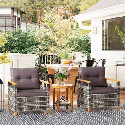 Gray Rattan Patio Bistro Set for Porch and Garden