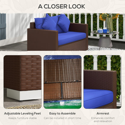 Dark Blue Rattan Outdoor Loveseat for Poolside or Garden
