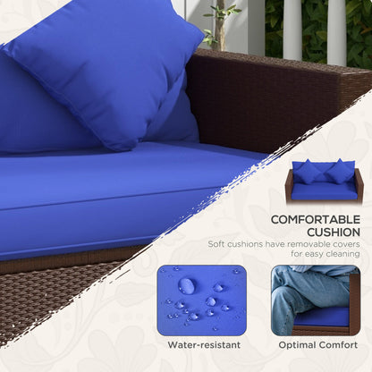 Dark Blue Rattan Outdoor Loveseat for Poolside or Garden