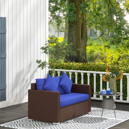 Dark Blue Rattan Outdoor Loveseat for Poolside or Garden