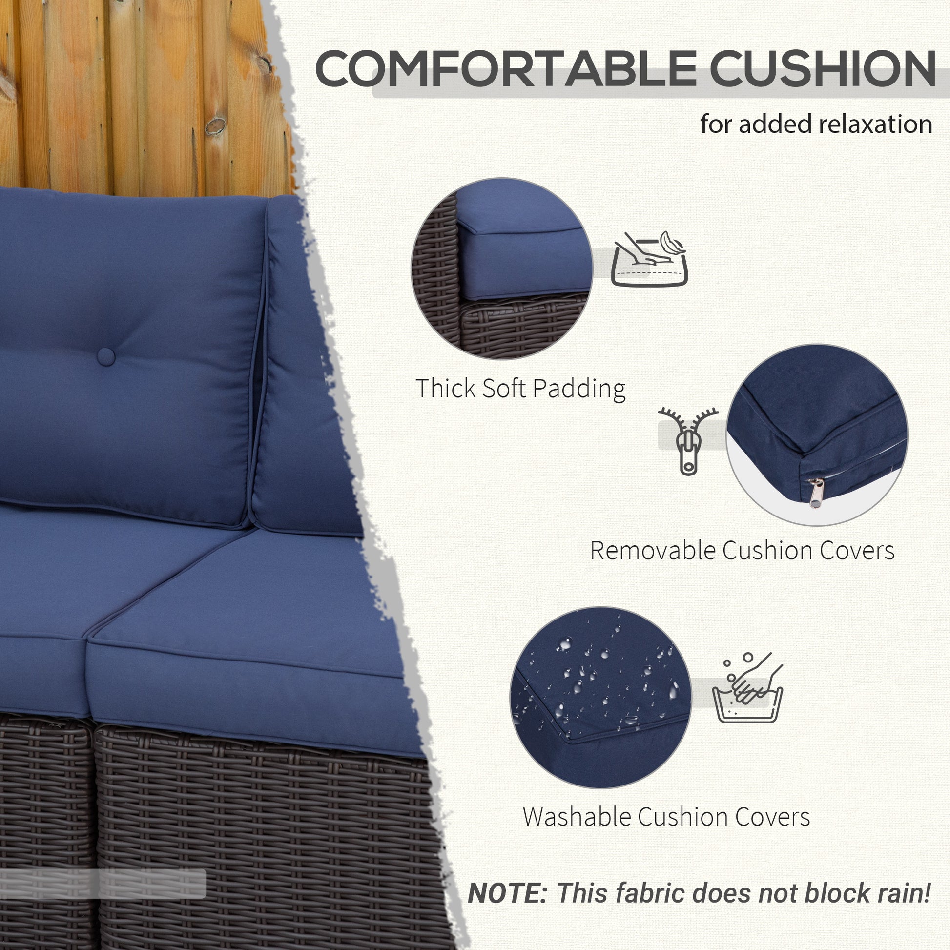 Blue Rattan Corner Sofa Set - 2 Piece Patio Loveseat