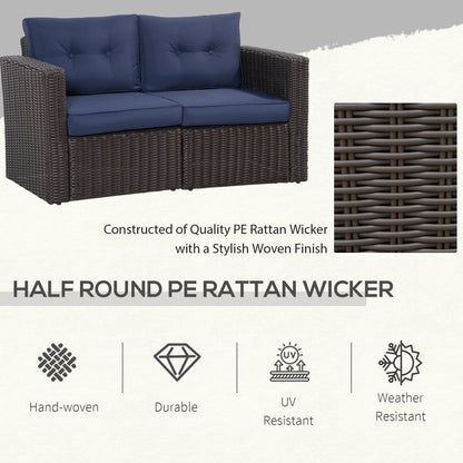 Blue Rattan Corner Sofa Set - 2 Piece Patio Loveseat
