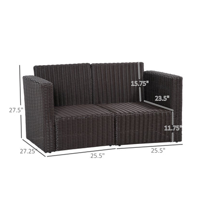 Blue Rattan Corner Sofa Set - 2 Piece Patio Loveseat