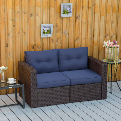 Blue Rattan Corner Sofa Set - 2 Piece Patio Loveseat