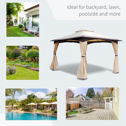 Outsunny 10' x 12' Patio Gazebo - Steel Frame, Beige & Brown Canopy