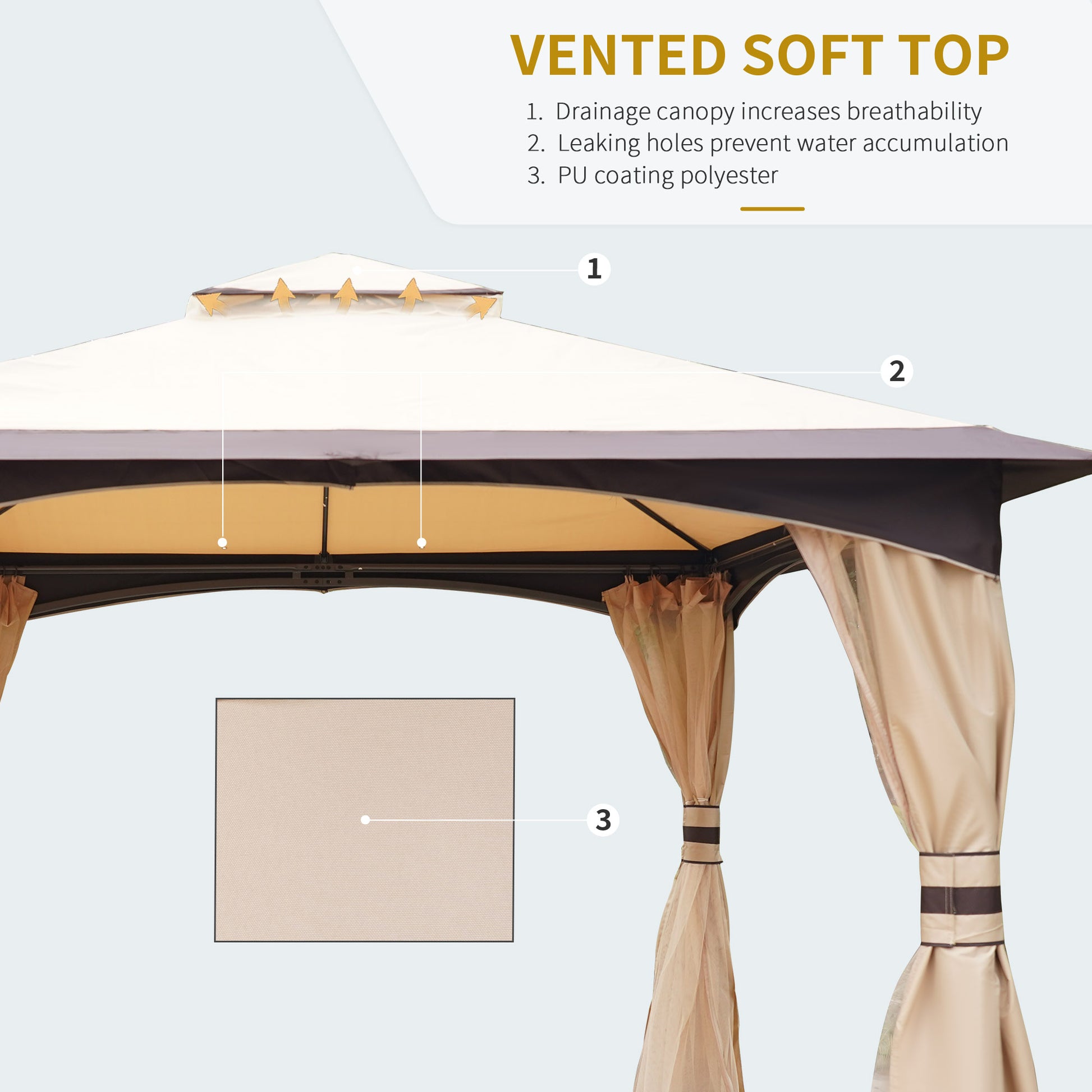 Outsunny 10' x 12' Patio Gazebo - Steel Frame, Beige & Brown Canopy