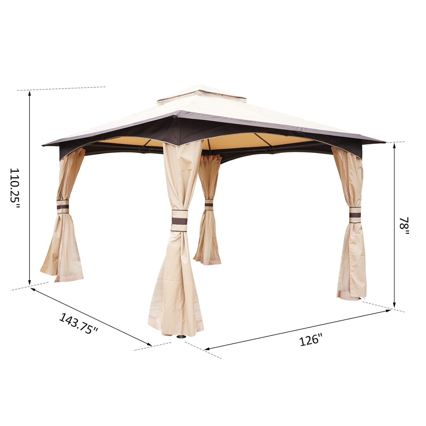 Outsunny 10' x 12' Patio Gazebo - Steel Frame, Beige & Brown Canopy