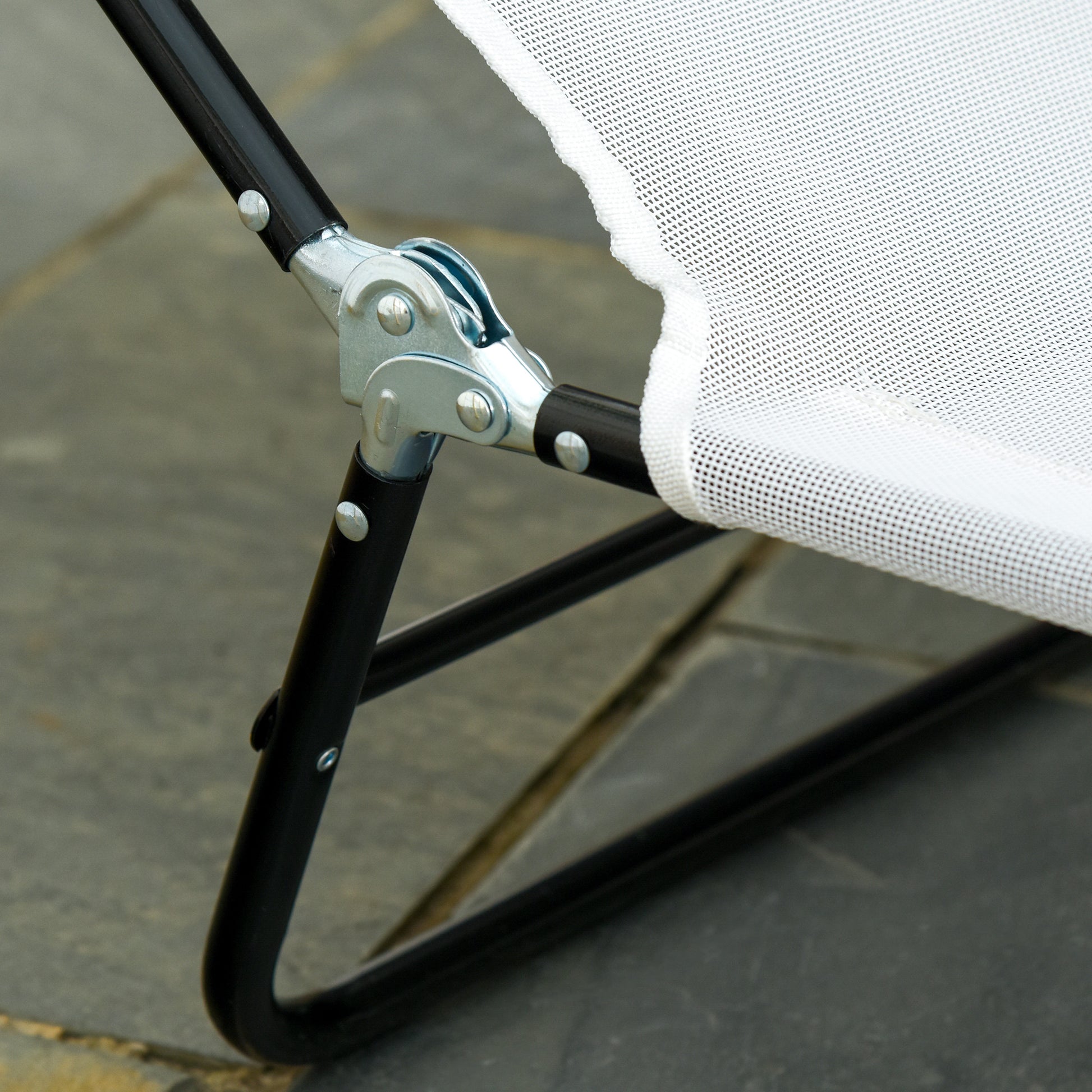 Cream White Steel Folding Chaise Lounge Chair - Outdoor Pool Sun Chair
