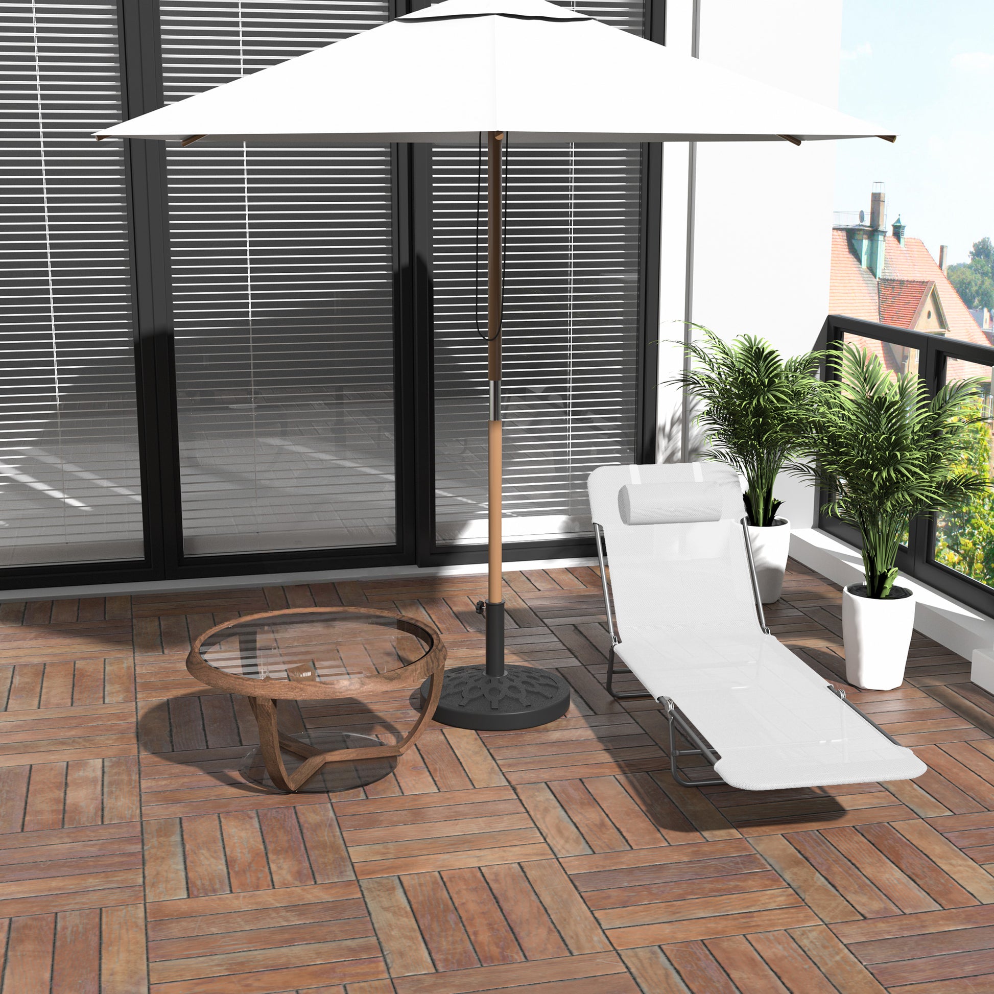 Cream White Steel Folding Chaise Lounge Chair - Outdoor Pool Sun Chair