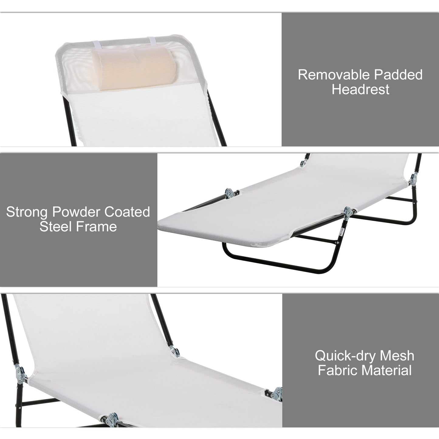 Cream White Steel Folding Chaise Lounge Chair - Outdoor Pool Sun Chair
