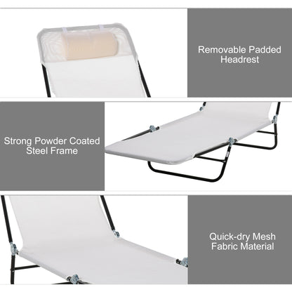 Cream White Steel Folding Chaise Lounge Chair - Outdoor Pool Sun Chair