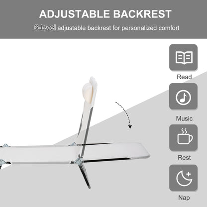 Cream White Steel Folding Chaise Lounge Chair - Outdoor Pool Sun Chair