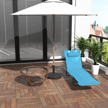 Blue Steel Poolside Chaise Lounge Chair with Mesh Seat for Outdoor Relaxation