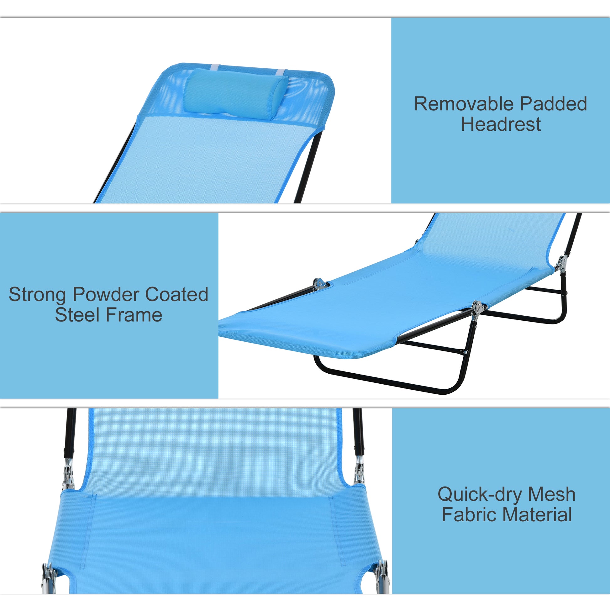 Blue Steel Poolside Chaise Lounge Chair with Mesh Seat for Outdoor Relaxation