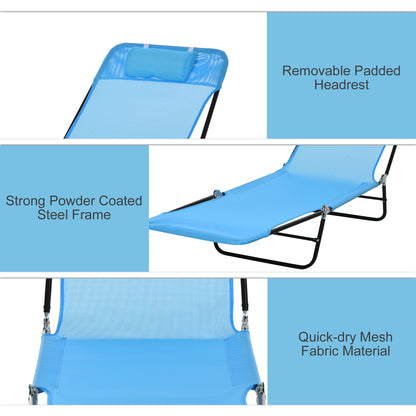 Blue Steel Poolside Chaise Lounge Chair with Mesh Seat for Outdoor Relaxation