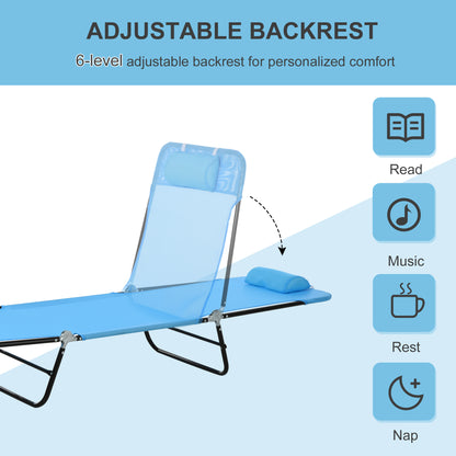 Blue Steel Poolside Chaise Lounge Chair with Mesh Seat for Outdoor Relaxation