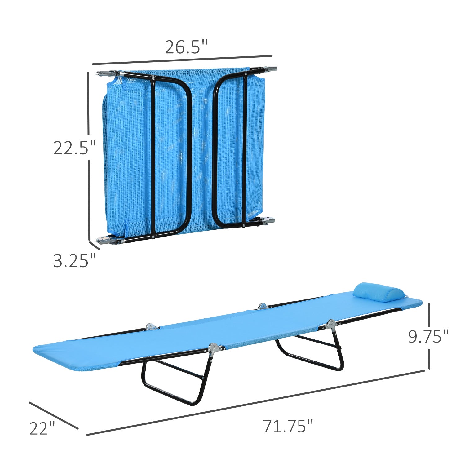 Blue Steel Poolside Chaise Lounge Chair with Mesh Seat for Outdoor Relaxation