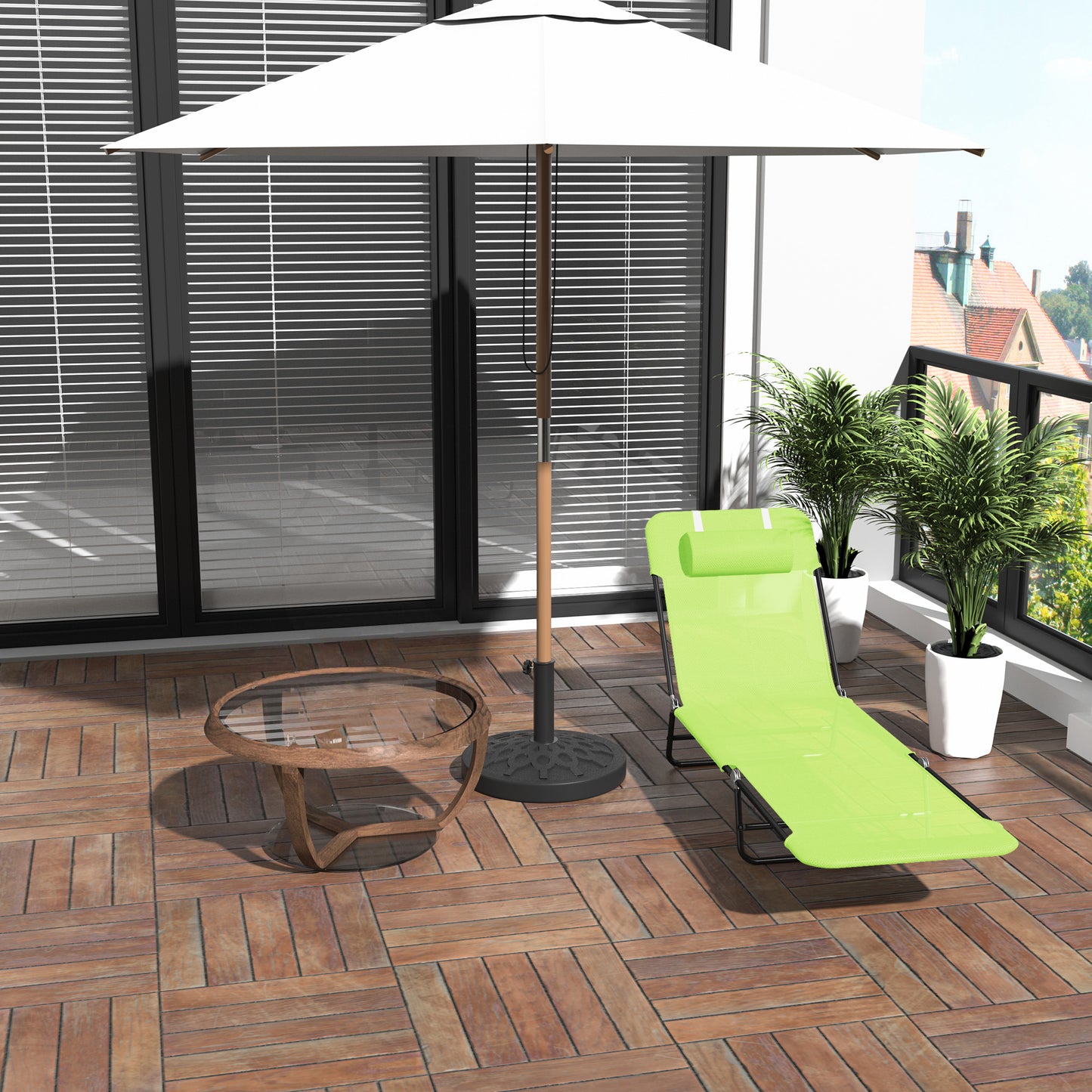 Green Steel Folding Chaise Lounge Chair - Outdoor Pool Sun Chair