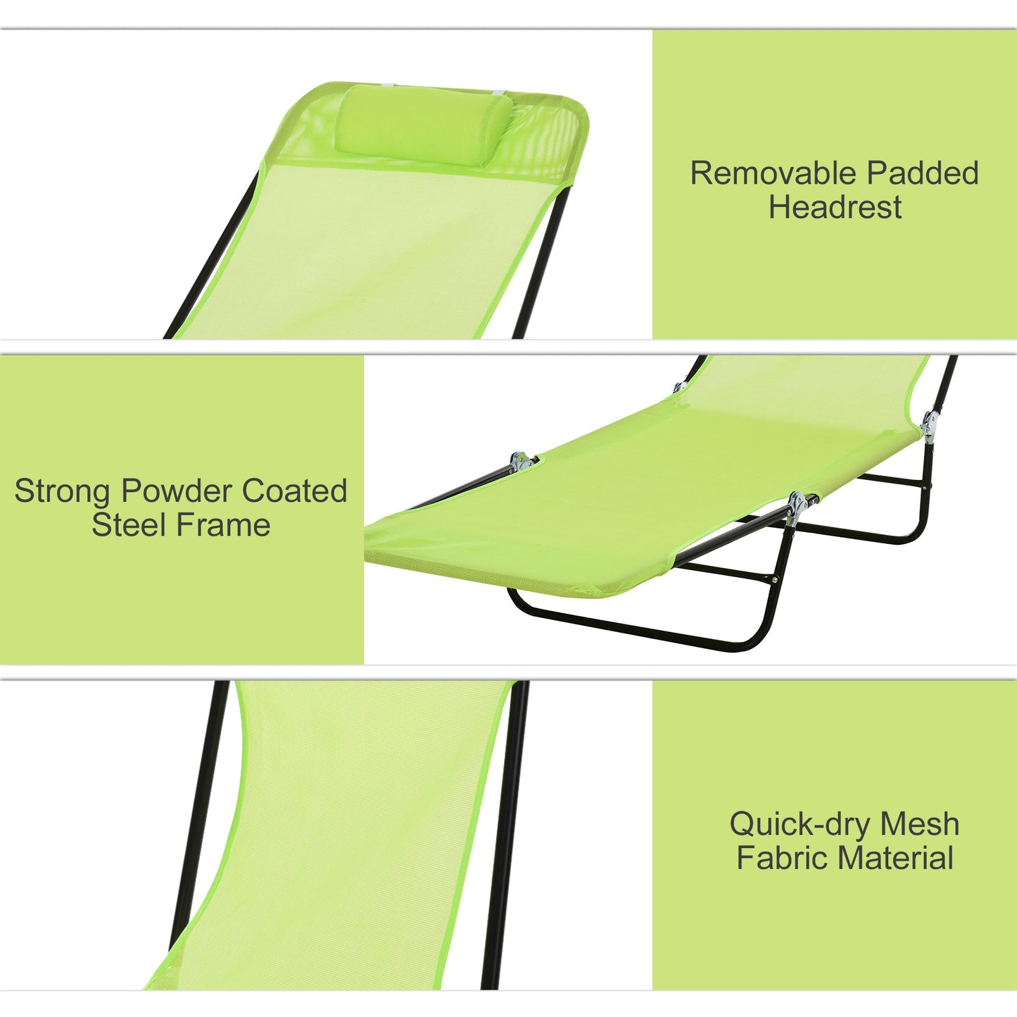 Green Steel Folding Chaise Lounge Chair - Outdoor Pool Sun Chair