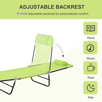 Green Steel Folding Chaise Lounge Chair - Outdoor Pool Sun Chair