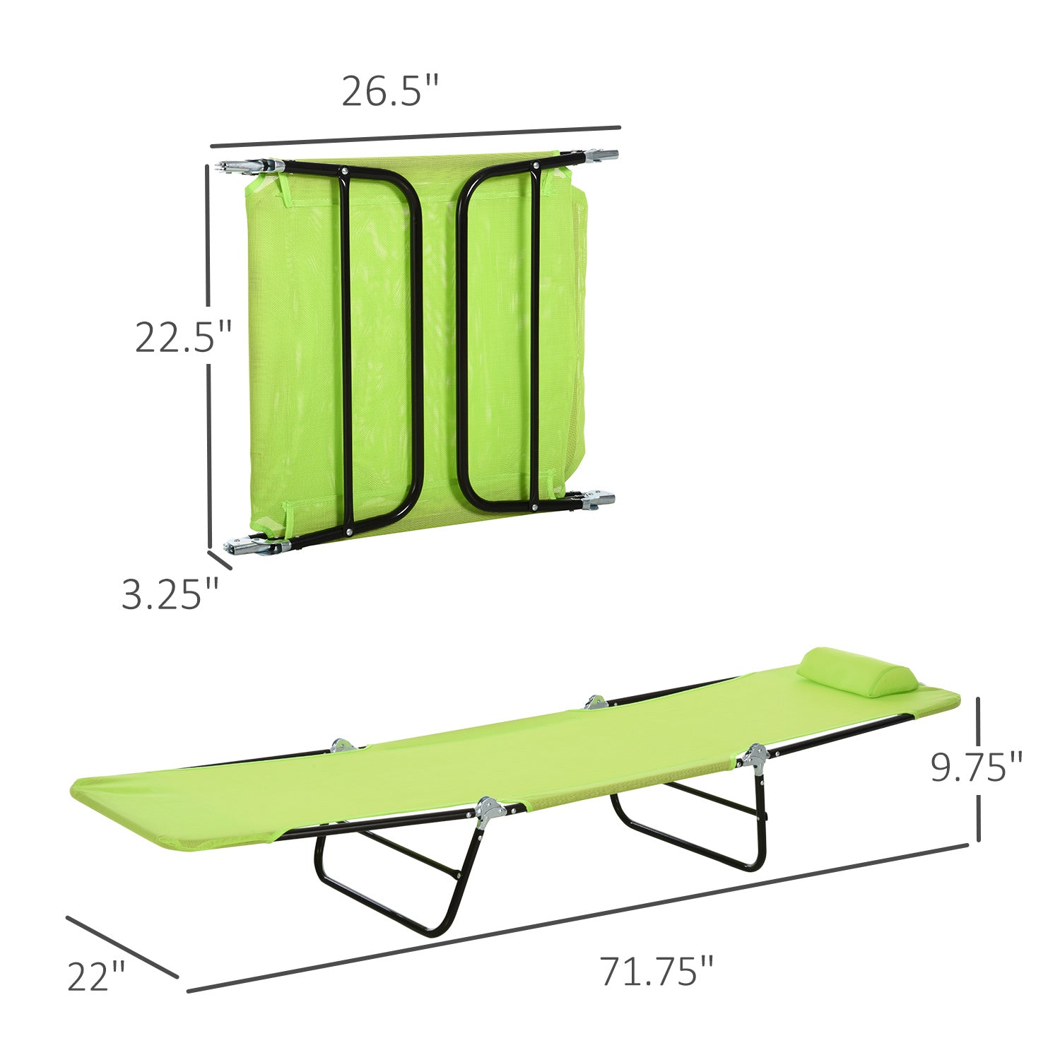 Green Steel Folding Chaise Lounge Chair - Outdoor Pool Sun Chair