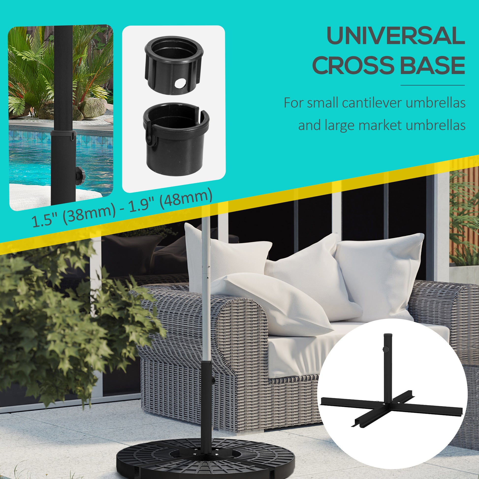 Black Steel Outdoor Market Umbrella Base for Patio & Garden Use