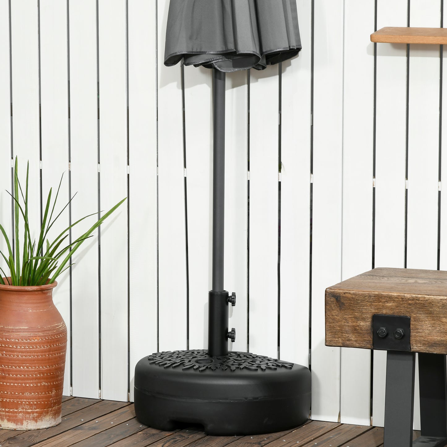 Black Plastic Half Umbrella Base for Garden & Poolside Patio