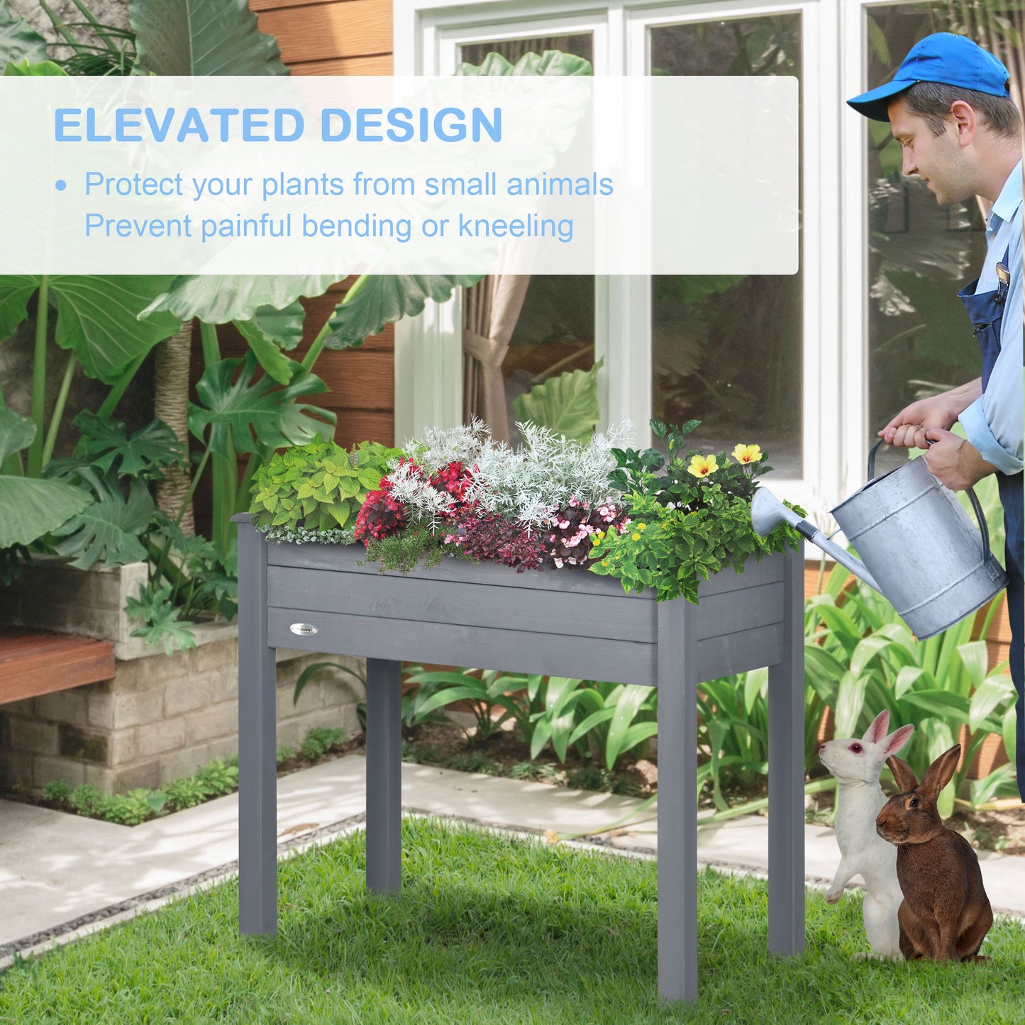 Dark Gray Raised Garden Bed - Wood Planter Box