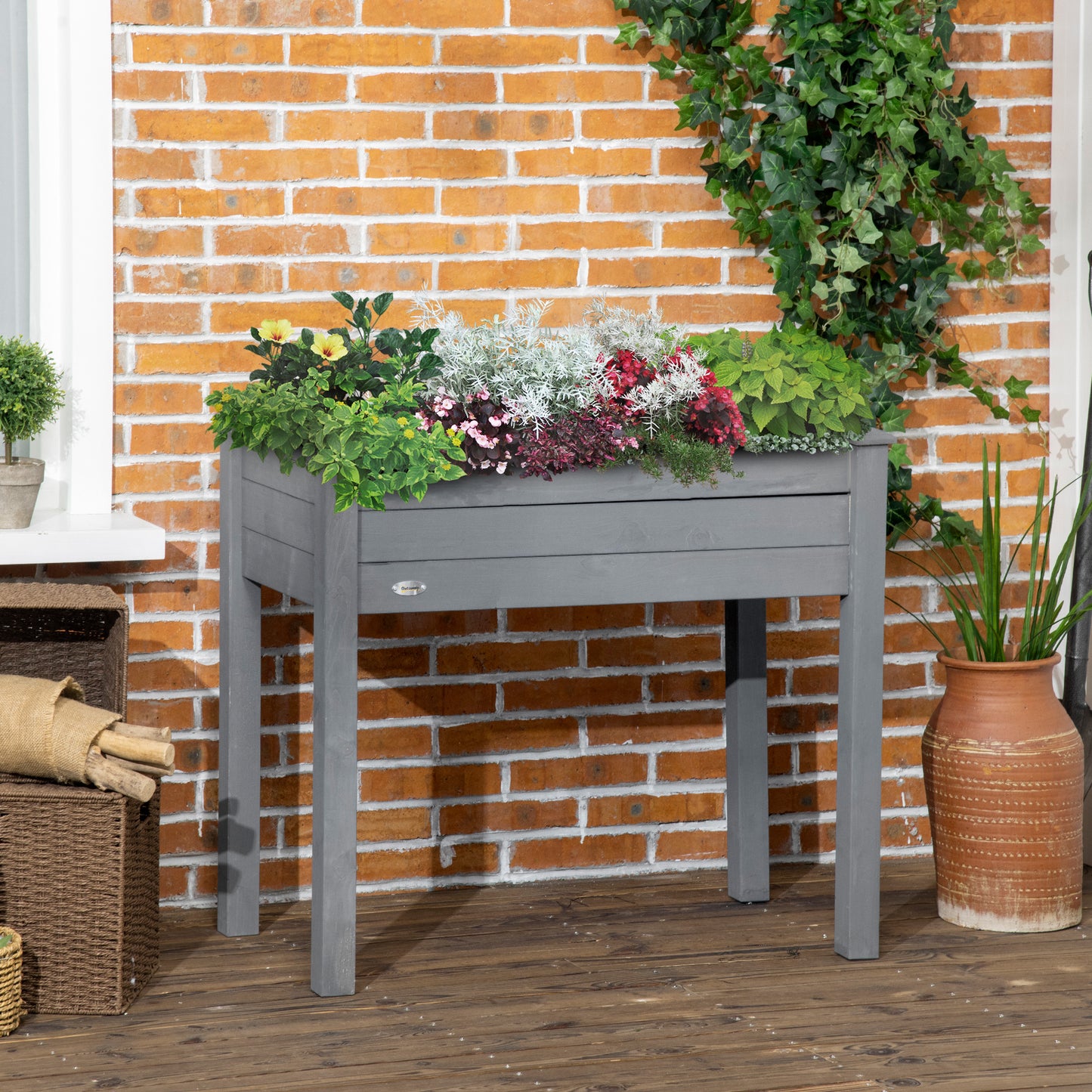 Dark Gray Raised Garden Bed - Wood Planter Box