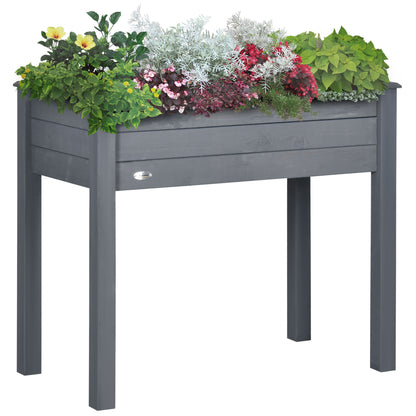 Outsunny Raised Garden Bed with Legs, 34" x 18" x 30", Elevated Wooden Planter Box, Self-Draining with Bed Liner for Vegetables, Herbs, and Flowers Backyard, Patio, Balcony Use, Dark Gray