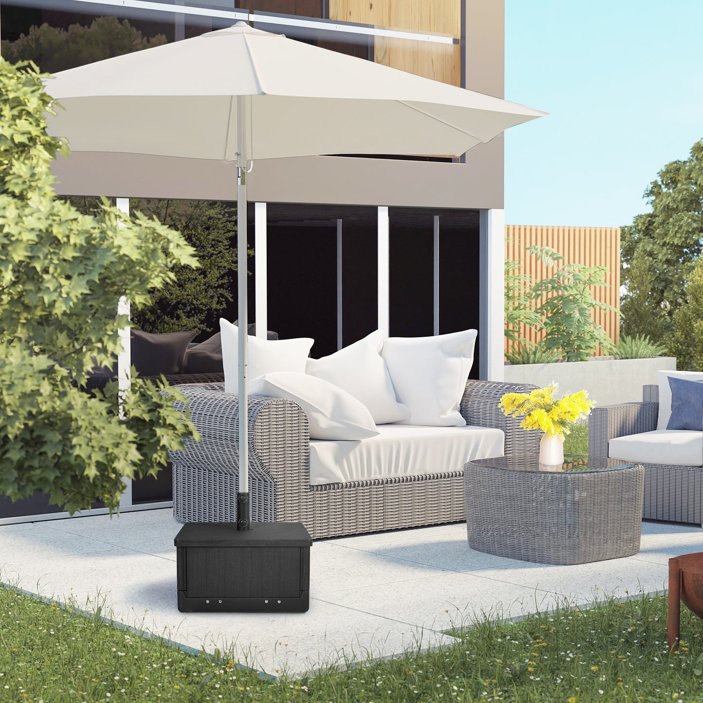 3-in-1 Outdoor Umbrella Base Table - Black